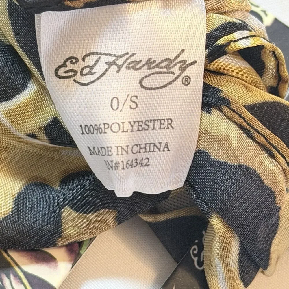 Ed Hardy Leopard Print ‘Born Free’ Fashion Head Scarf 26in NWT